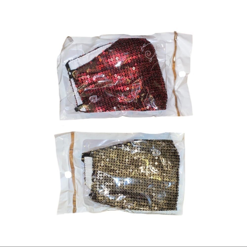 NWT- FREE SHIP- 2 Sequin Masks (Red & Gold)